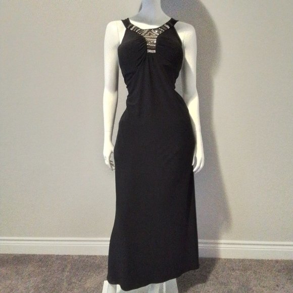 BRAND NEW Black Sleeveless Stud Trim Maxi Dress - Picture 1 of 4